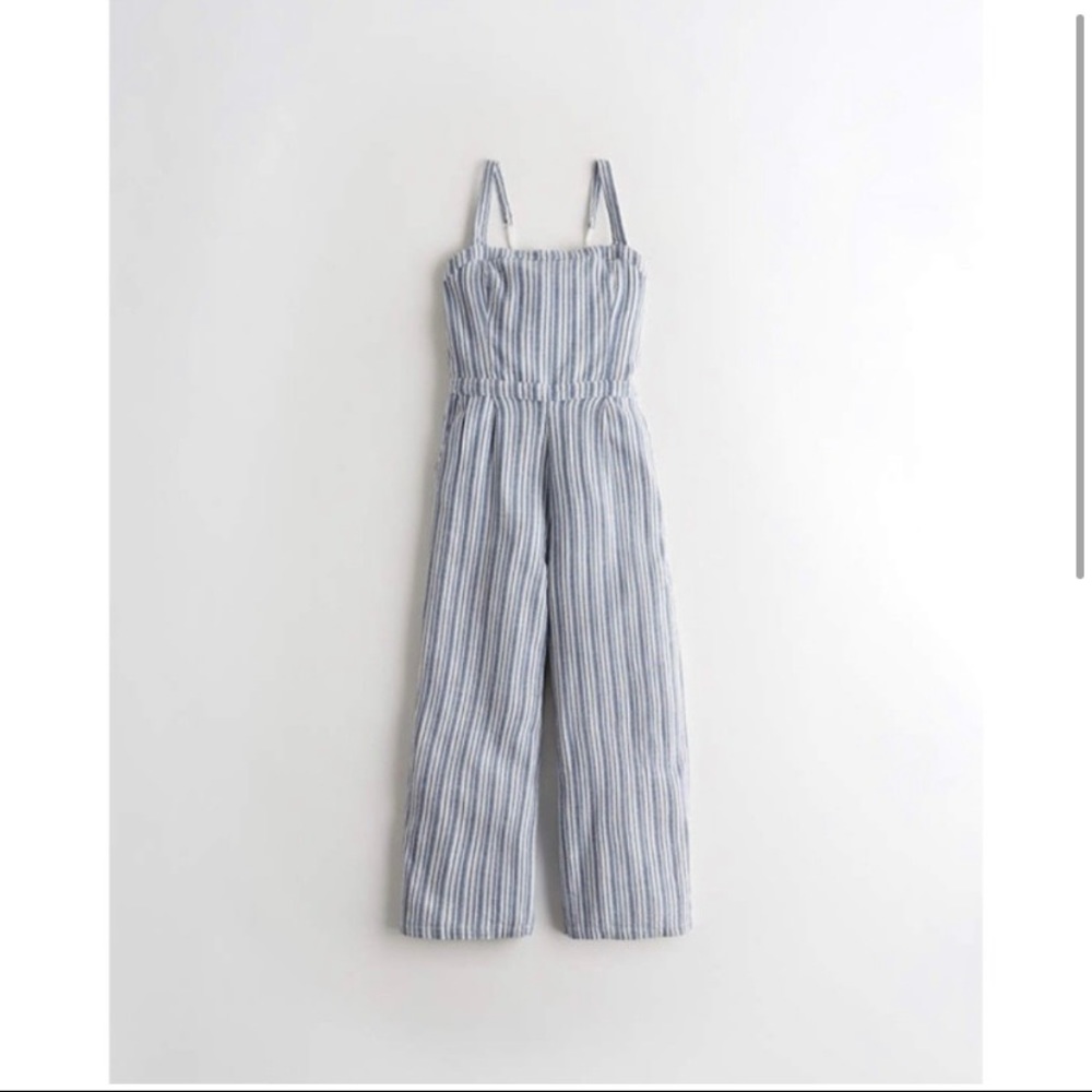 Hollister Blue and White Striped Jumpsuit
